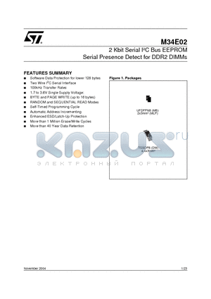 M34E02-FDW1 datasheet - 2 Kbit Serial IC Bus EEPROM Serial Presence Detect for DDR2 DIMMs