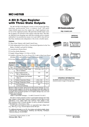 MC14076BDR2 datasheet - 4-Bit D-Type Register with Three-State Outputs