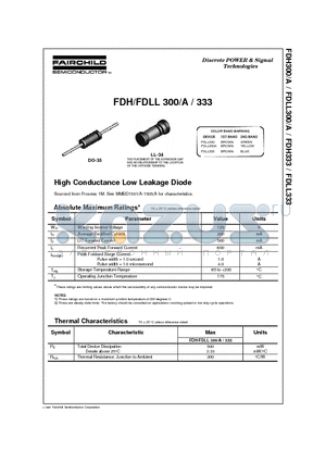 FDH300 datasheet - High Conductance Low Leakage Diode