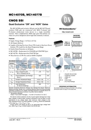 MC14077BDG datasheet - CMOS SSI Quad Exclusive OR and NOR Gates