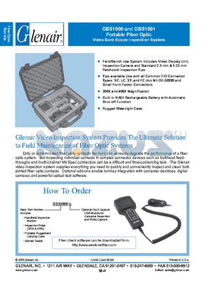 GBS1001 datasheet - Portable Fiber Optic Video Bore Scope Inspection System