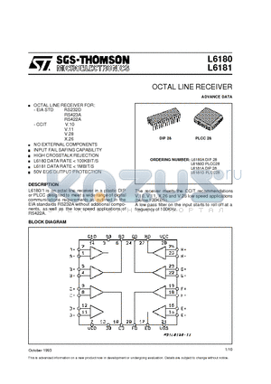 L6180 datasheet - OCTAL LINE RECEIVER