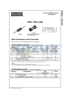 FDH600 datasheet - High Conductance Ultra Fast Diode