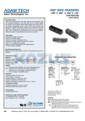 HBHR-A60HSG datasheet - .050 BOX HEADERS .050 X .050 & .050 X .100