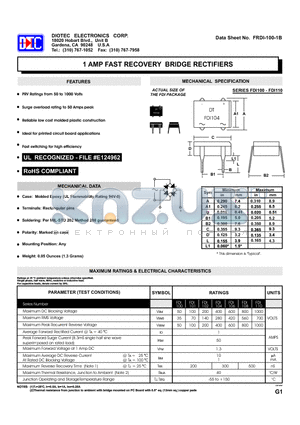 FDI101 datasheet - 1 AMP FAST RECOVERY BRIDGE RECTIFIERS