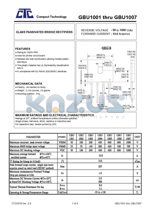 GBU1001 datasheet - GLASS PASSIVATED BRIDGE RECTIFIERS