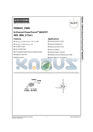 FDI8441_10 datasheet - N-Channel PowerTrench^ MOSFET 40V, 80A, 2.7mY