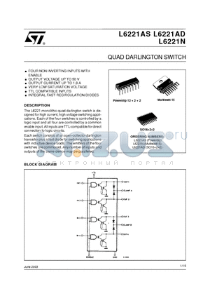 L6221AD datasheet - QUAD DARLINGTON SWITCH