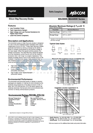 MA43000 datasheet - Silicon Step Recovery Diodes