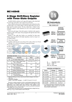 MC14094 datasheet - 8-Stage Shift/Store Register with Three-State Outputs