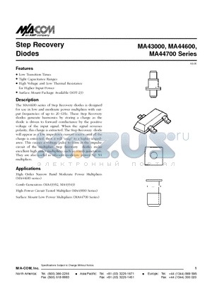 MA43000 datasheet - Step Recovery Diodes