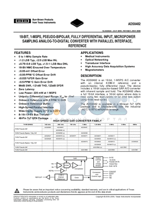 ADS8482I datasheet - 18-BIT, 1-MSPS, PSEUDO-BIPOLAR, FULLY DIFFERENTIAL INPUT, MICROPOWER SAMPLING ANALOG-TO-DIGITAL CONVERTER WITH PARALLEL INTERFACE, REFERENCE