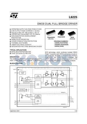 L6225D datasheet - DMOS DUAL FULL BRIDGE DRIVER