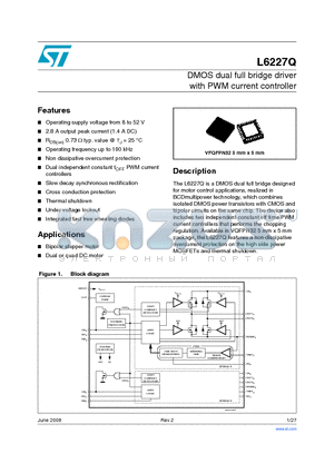 L6227Q datasheet - DMOS dual full bridge driver with PWM current controller