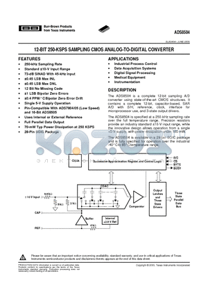 ADS8504IB datasheet - 12-BIT 250-KSPS SAMPLING CMOS ANALOG-TO-DIGITAL CONVERTER