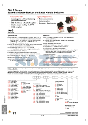 E105J1AV2K322 datasheet - Sealed Miniature Rocker and Lever Handle Switches