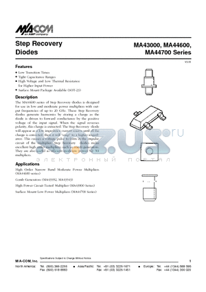 MA44621A datasheet - Step Recovery Diodes