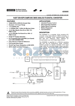 ADS8505IBDW datasheet - 16-BIT 250-KSPS SAMPLING CMOS ANALOG-TO-DIGITAL CONVERTER