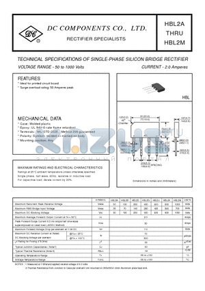 HBL2A datasheet - TECHNICAL SPECIFICATIONS OF SINGLE-PHASE SILICON BRIDGE RECTIFIER