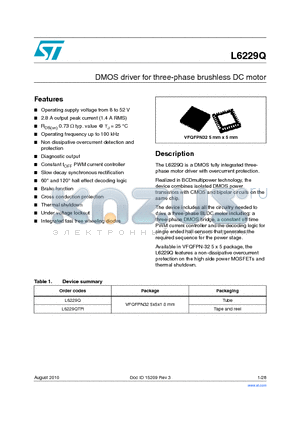 L6229Q datasheet - DMOS driver for three-phase brushless DC motor