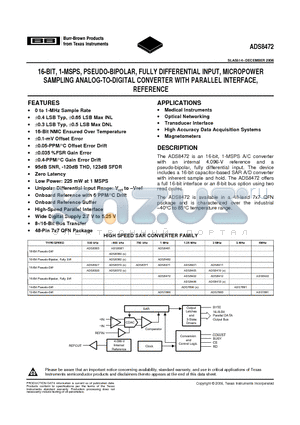 ADS8422 datasheet - 16-BIT, 1-MSPS, PSEUDO-BIPOLAR, FULLY DIFFERENTIAL INPUT, MICROPOWER SAMPLING ANALOG-TO-DIGITAL CONVERTER WITH PARALLEL INTERFACE, REFERENCE