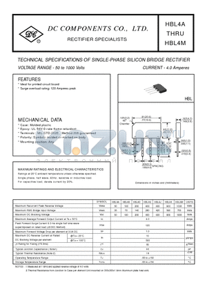 HBL4B datasheet - TECHNICAL SPECIFICATIONS OF SINGLE-PHASE SILICON BRIDGE RECTIFIER