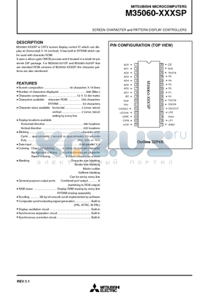 M35060-001SP datasheet - SCREEN CHARACTER and PATTERN DISPLAY CONTROLLERS