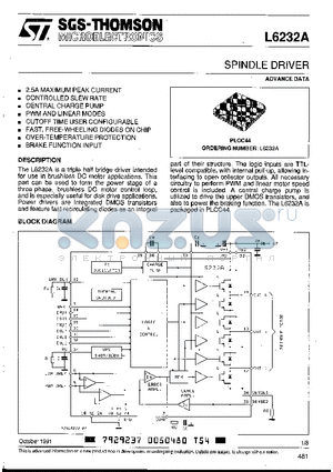 L6232A datasheet - SPINDLE DRIVER