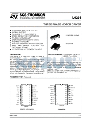 L6234PD datasheet - THREE PHASE MOTOR DRIVER