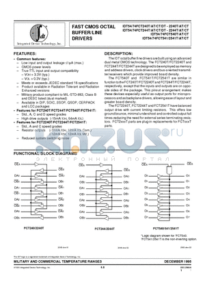 IDT54FC2240AT datasheet - FAST CMOS OCTAL BUFFER/LINE DRIVERS