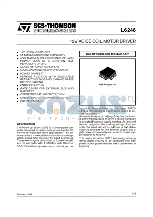 L6246 datasheet - 12V VOICE COIL MOTOR DRIVER