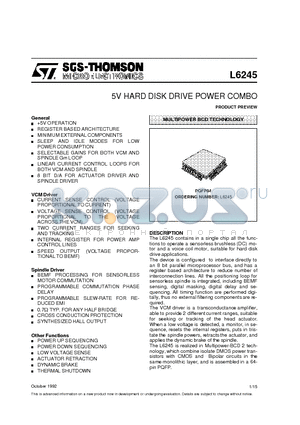 L6245 datasheet - 5V HARD DISK DRIVE POWER COMBO