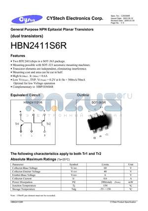HBN2411S6R datasheet - General Purpose NPN Epitaxial Planar Transistors