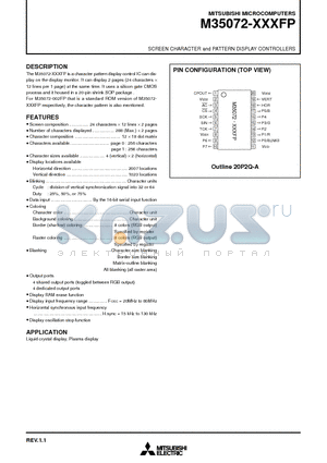 M35072-002FP datasheet - SCREEN CHARACTER and PATTERN DISPLAY CONTROLLERS