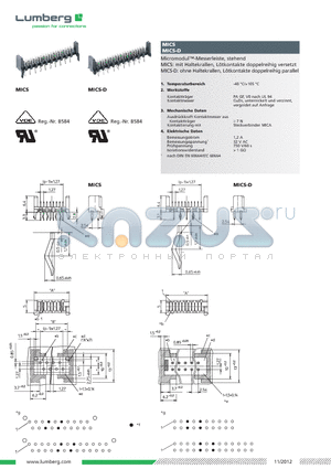 MICS datasheet - Micro modul-Messerleiste, stehend