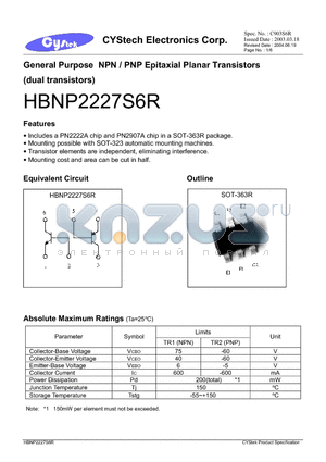 HBNP2227S6R datasheet - General Purpose NPN / PNP Epitaxial Planar Transistors (dual transistors)