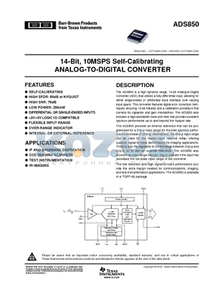 ADS850Y datasheet - 14-Bit, 10MSPS Self-Calibrating ANALOG-TO-DIGITAL CONVERTER