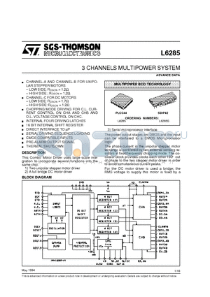L6285S datasheet - 3 CHANNELS MULTIPOWER SYSTEM
