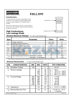 FDLL3595 datasheet - High Conductance, Low Leakage Diode