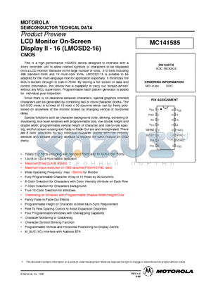 MC141585 datasheet - LCD Monitor On-Screen Display II - 16 (LMOSD2-16) CMOS