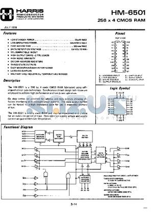 HM-6501-5 datasheet - 256 x 4 CMOS RAM