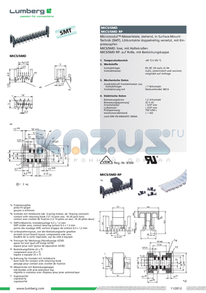 MICS-SMD datasheet - Micro modul-Messerleiste, stehend, in Surface-Mount-Technik (SMT), Lot kon tak te doppelreihig versetzt, mit Ein - press zapfen