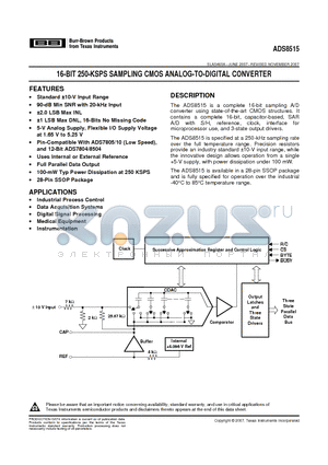 ADS8515I datasheet - 16-BIT 250-KSPS SAMPLING CMOS ANALOG-TO-DIGITAL CONVERTER