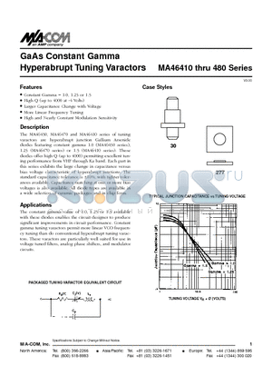 MA46410 datasheet - GaAs Constant Gamma Hyperabrupt Tuning Varactors