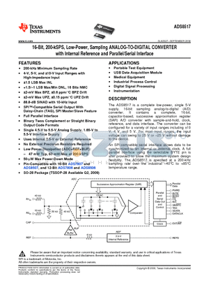 ADS8517 datasheet - 16-Bit, 200-kSPS, Low-Power, Sampling ANALOG-TO-DIGITAL CONVERTER with Internal Reference and Parallel/Serial Interface