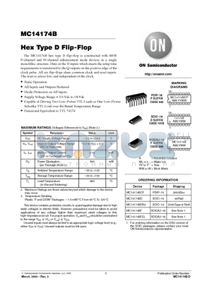 MC14174BDR2 datasheet - Hex Type D Flip-Flop