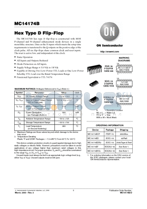 MC14174BFEL datasheet - Hex Type D Flip-Flop