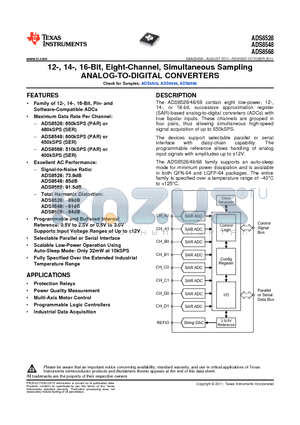 ADS8528SRGCT datasheet - 12-, 14-, 16-Bit, Eight-Channel, Simultaneous Sampling ANALOG-TO-DIGITAL CONVERTERS