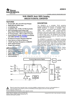 ADS8519IDBRG4 datasheet - 16-Bit, 250kSPS, Serial, CMOS, Sampling ANALOG-TO-DIGITAL CONVERTER