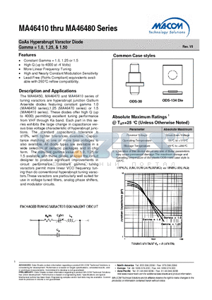 MA46457 datasheet - GaAs Hyperabrupt Varactor Diode